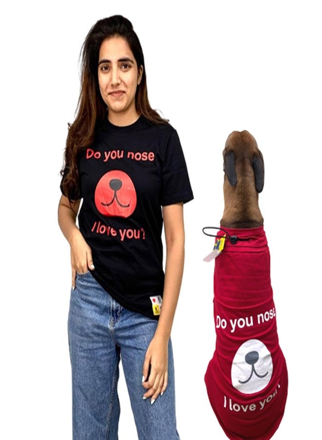 A+a Pets' Combo T-Shirt | Pet and Parent Pair Matching Set of 2 Cotton Funny Quote Tee Human Dog Cat Lover | Printed ILU (Black Human - Red Pet) (Human - XL, Pet - 5XL, Black Human - Red Pet) - Image 1